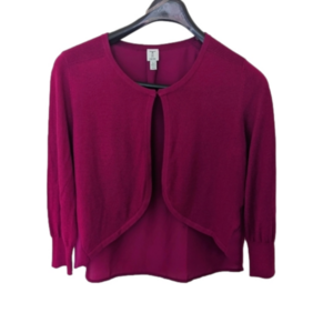 Tristan MAGENTA CROPPED MIXED-MEDIA WOOL BOLERO CARDIGAN SIZE SMALL